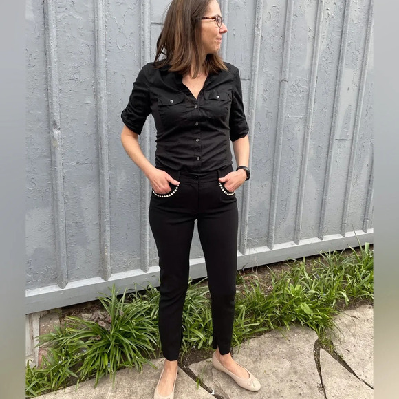 Moschino Black Slim Pants with Pearl Embellished Details, size 6 - Picture 2 of 13